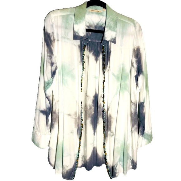 Soft Surroundings Womens Size L Boho Tie Die Sequin Accent Open Front Cardigan - Picture 1 of 4